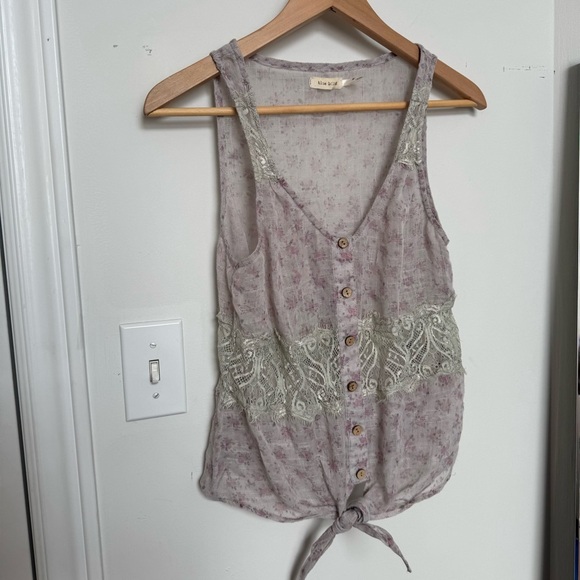 Flowy Lavender Sleeveless Top w Lace cottage shabby chic boho prairie M - Picture 5 of 6